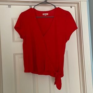 Madewell Texture & Thread Wrap- Tie Top, size M, red